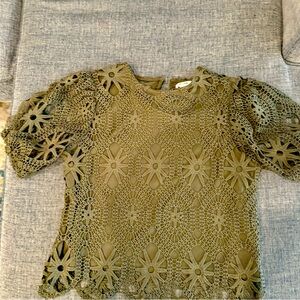 Crochet, sage, green blouse
